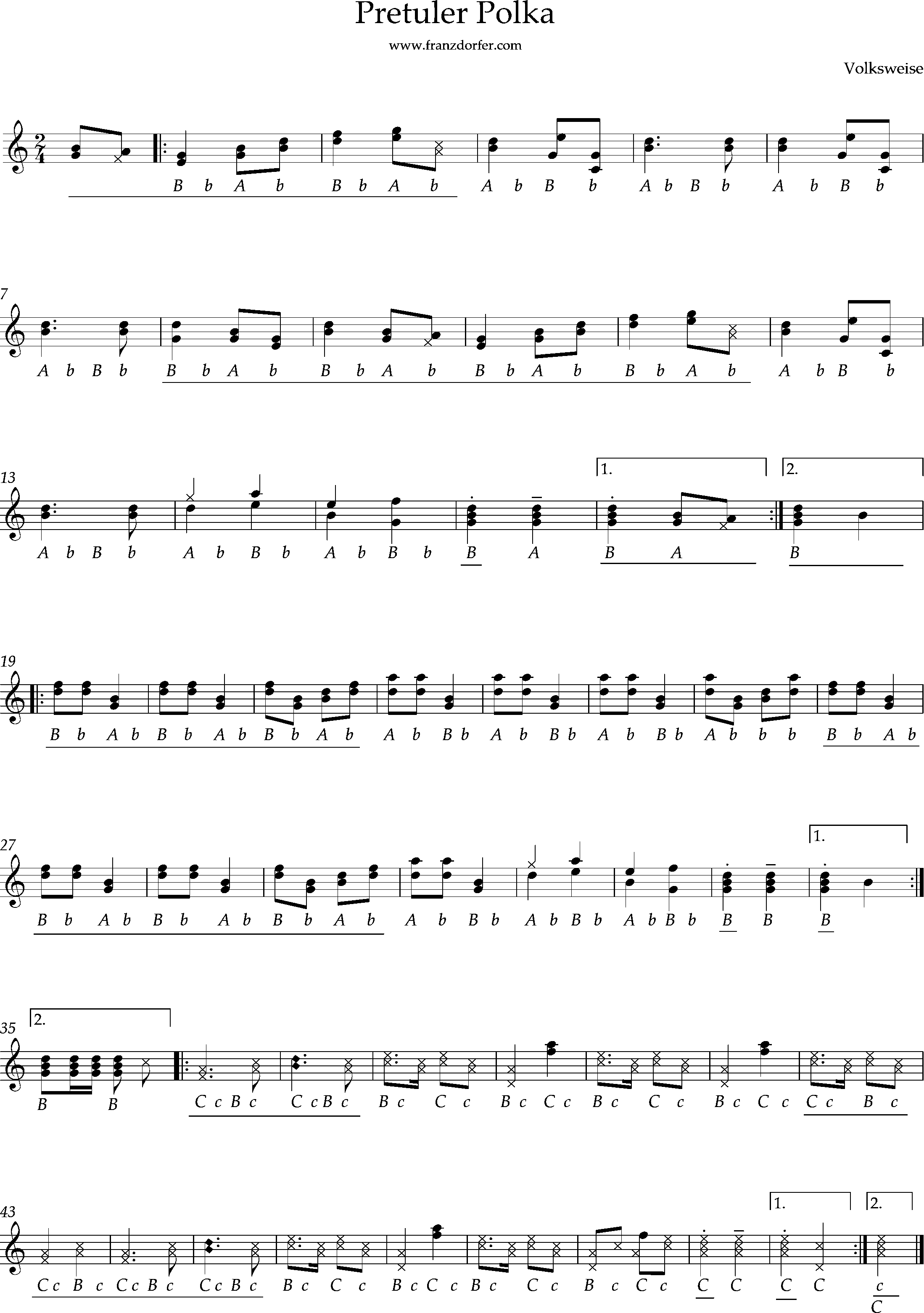 Pretuler Polka-griffschrift - für Steirische Harmonika